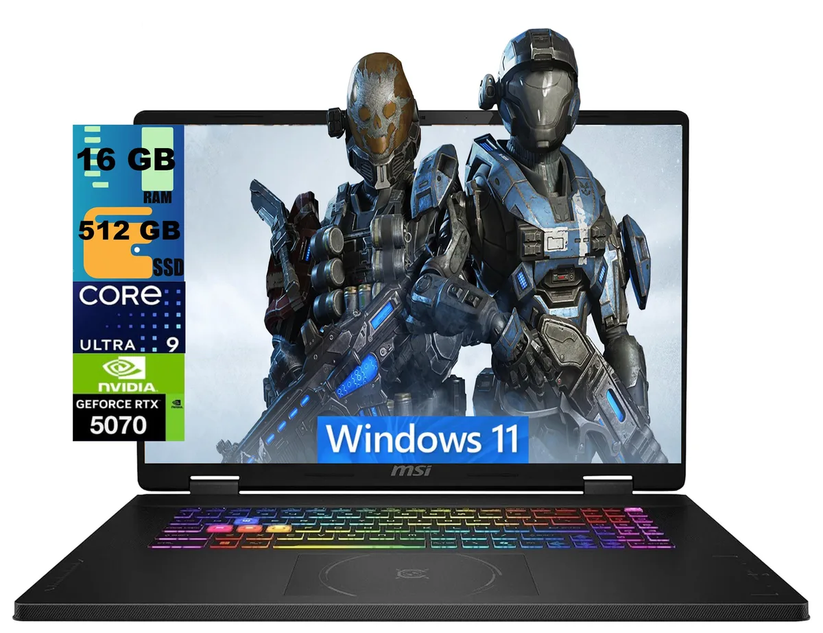 Black 18 inch gaming laptop with RGB backlit keyboard
