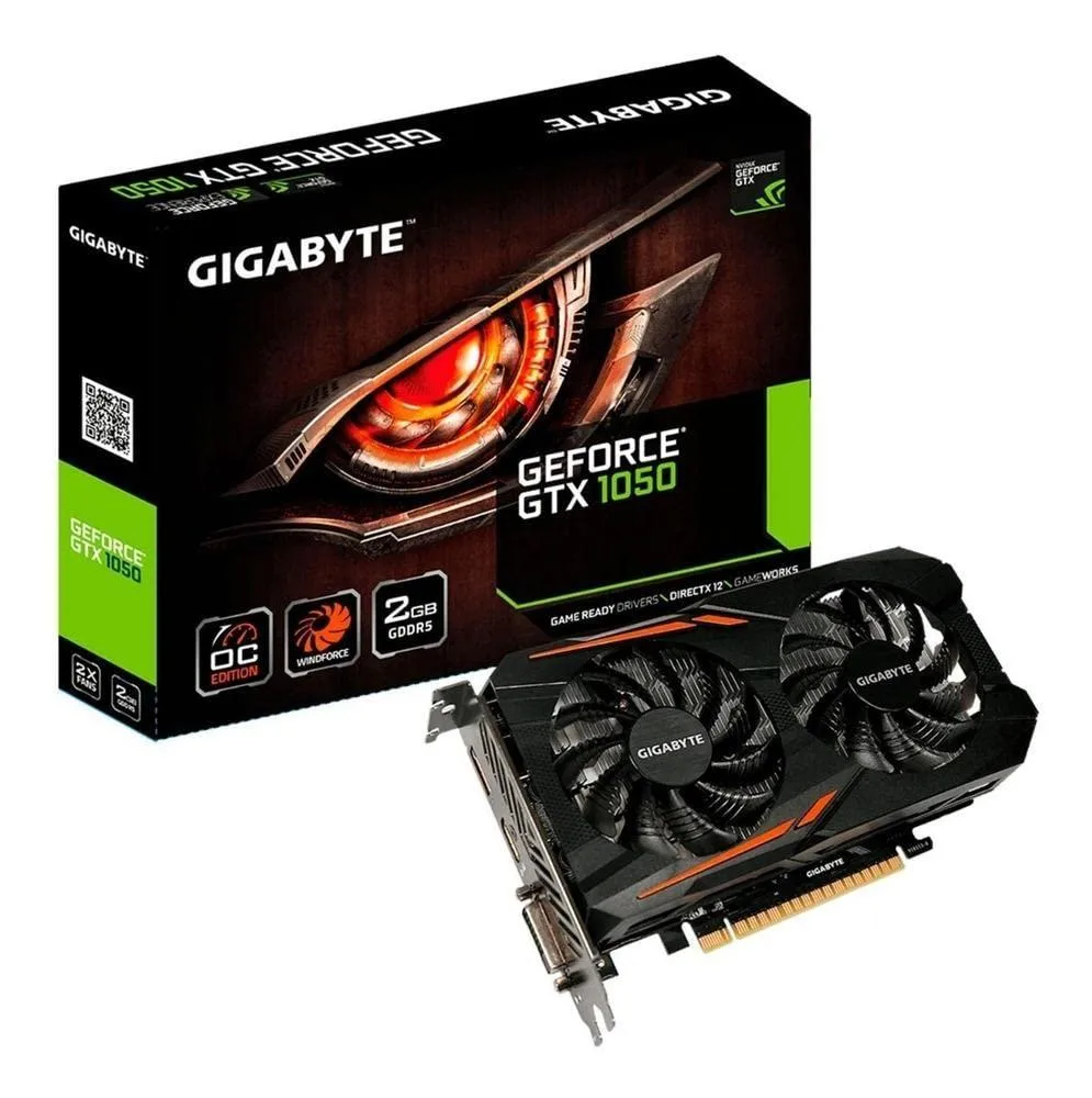 GIGABYTE GTX 1050 graphics card dual fan design black finish