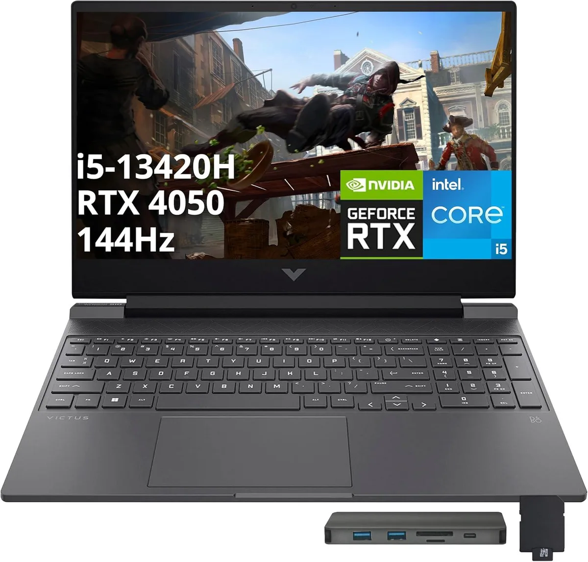 HP HP Victus 15.6" 144Hz FHD Gaming Laptop i5-13420H 16GB 512GB RTX 4050 Mica Silver 1TB Docking — product photo