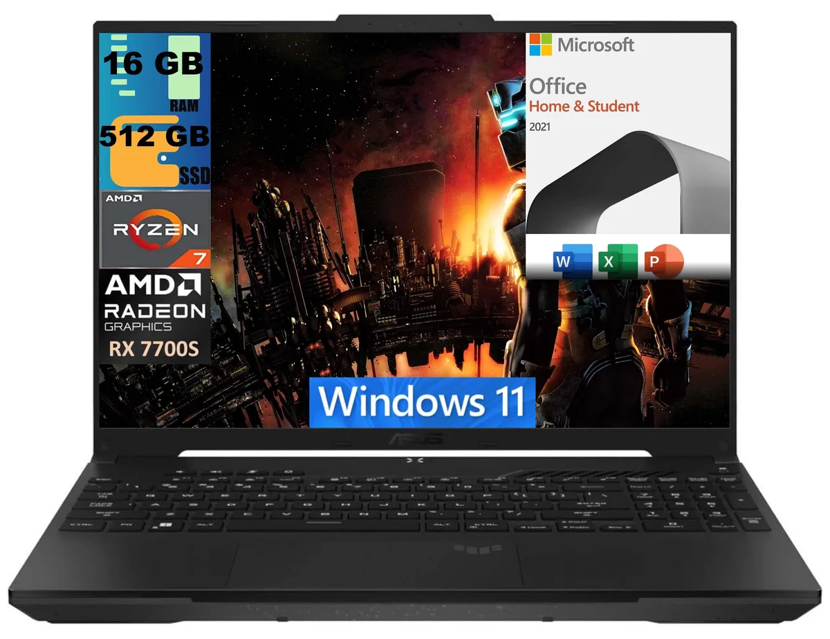 Black 16 inch gaming laptop with matte finish and backlit keyboard