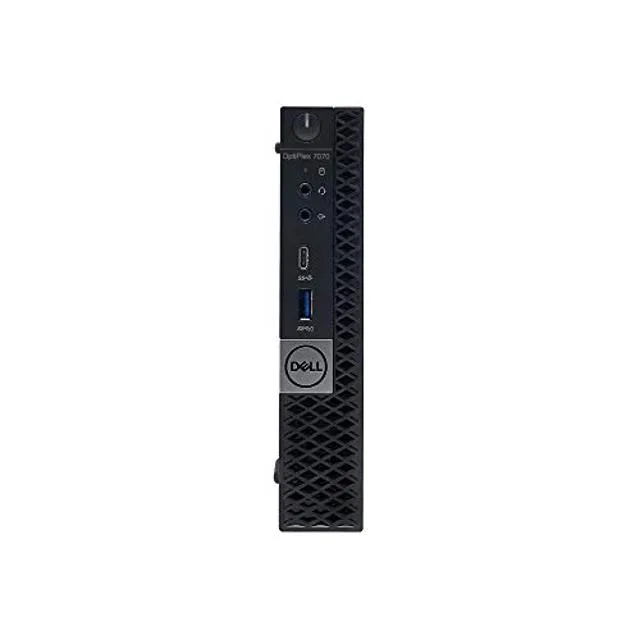 Small black desktop tower standing upright, compact micro form factor