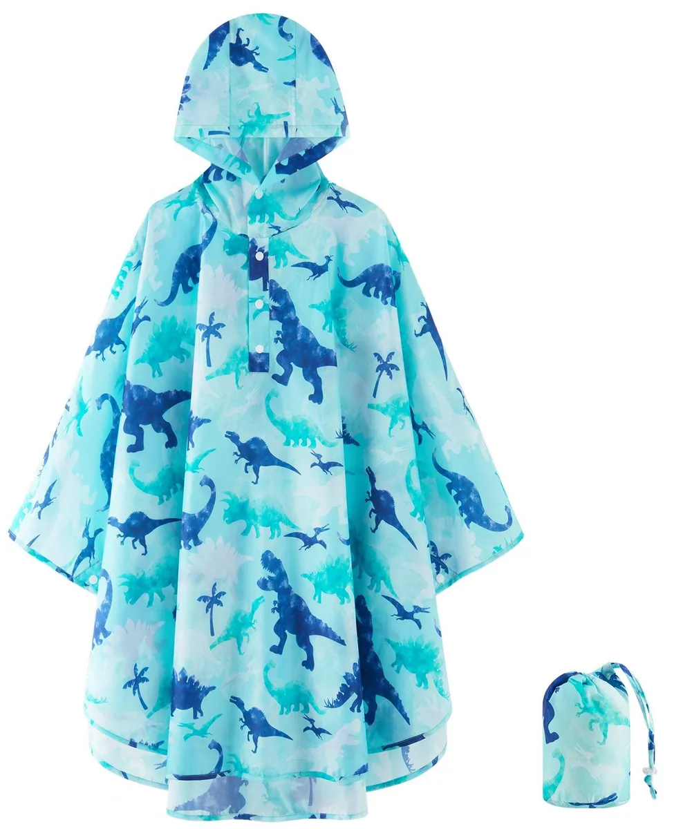 WAWSAM Coat Children's Outerwear Green Size 6 Dinosaur Poncho with Pouch — foto produk