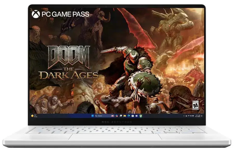 Platinum white 14 inch gaming laptop with 3K OLED display