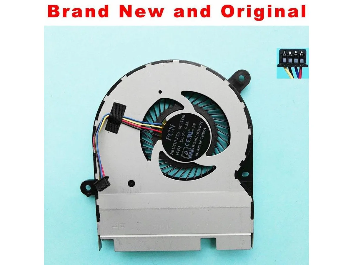 Small black laptop CPU cooling fan with copper heatsink and wire connector
