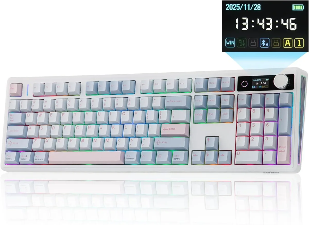 Epomaker Epomaker TH108 V2 Pro gaming keyboard, 104 keys, 10000mAh, tri-mode, Blue, Sea Salt Silent — φωτογραφία προϊόντος