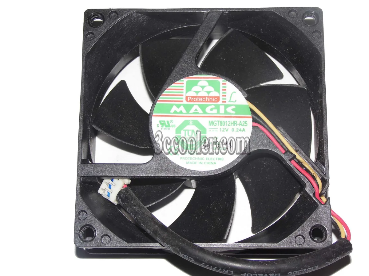 Black 80mm square fan with 3-pin connector