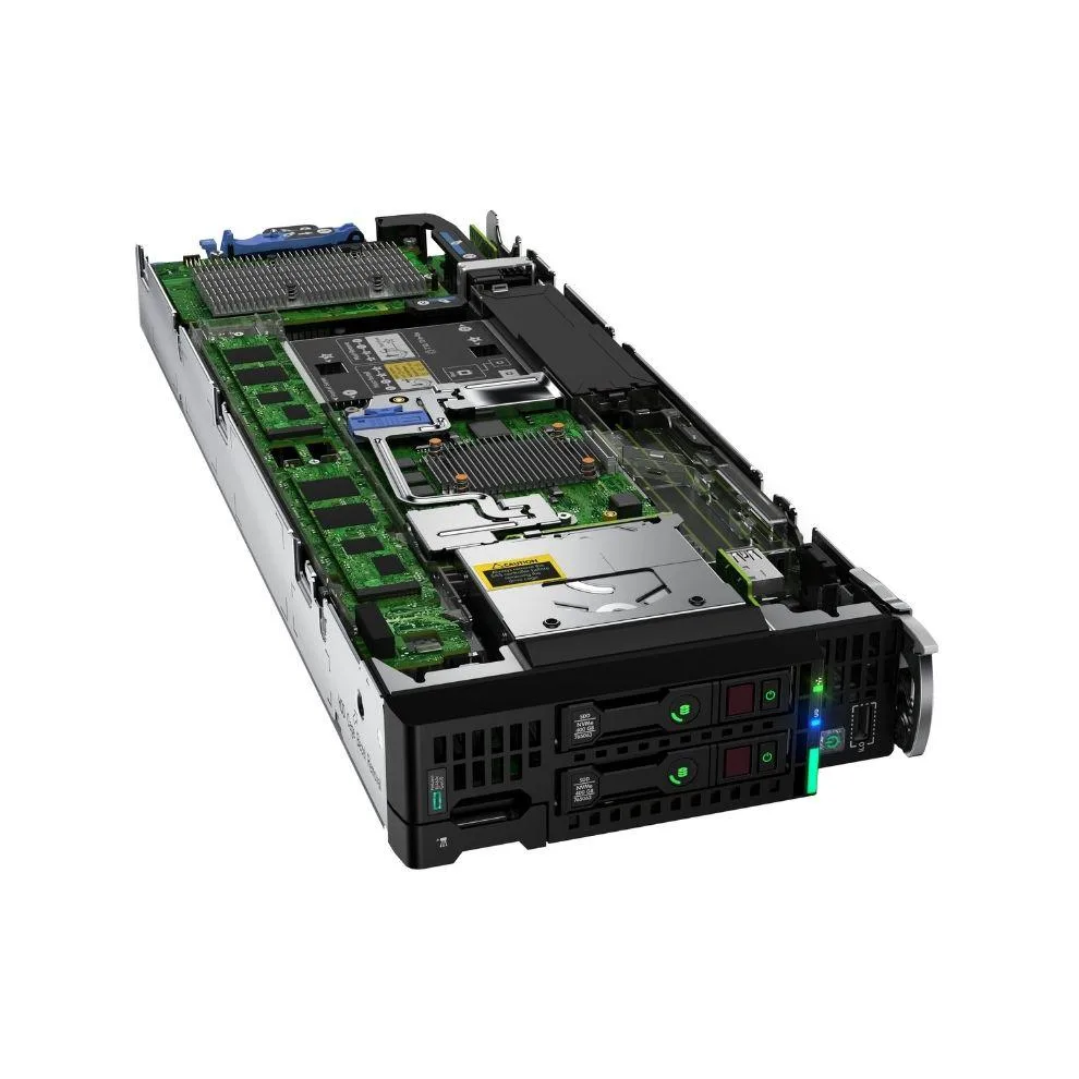 Rectangular silver blade server module with front drive bays and side vents