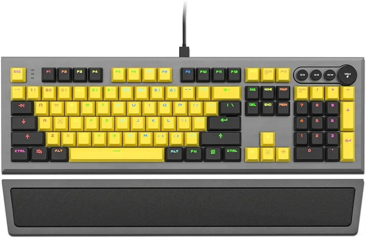 Redragon 104-key wired gaming keyboard with blue switches and RGB backlighting