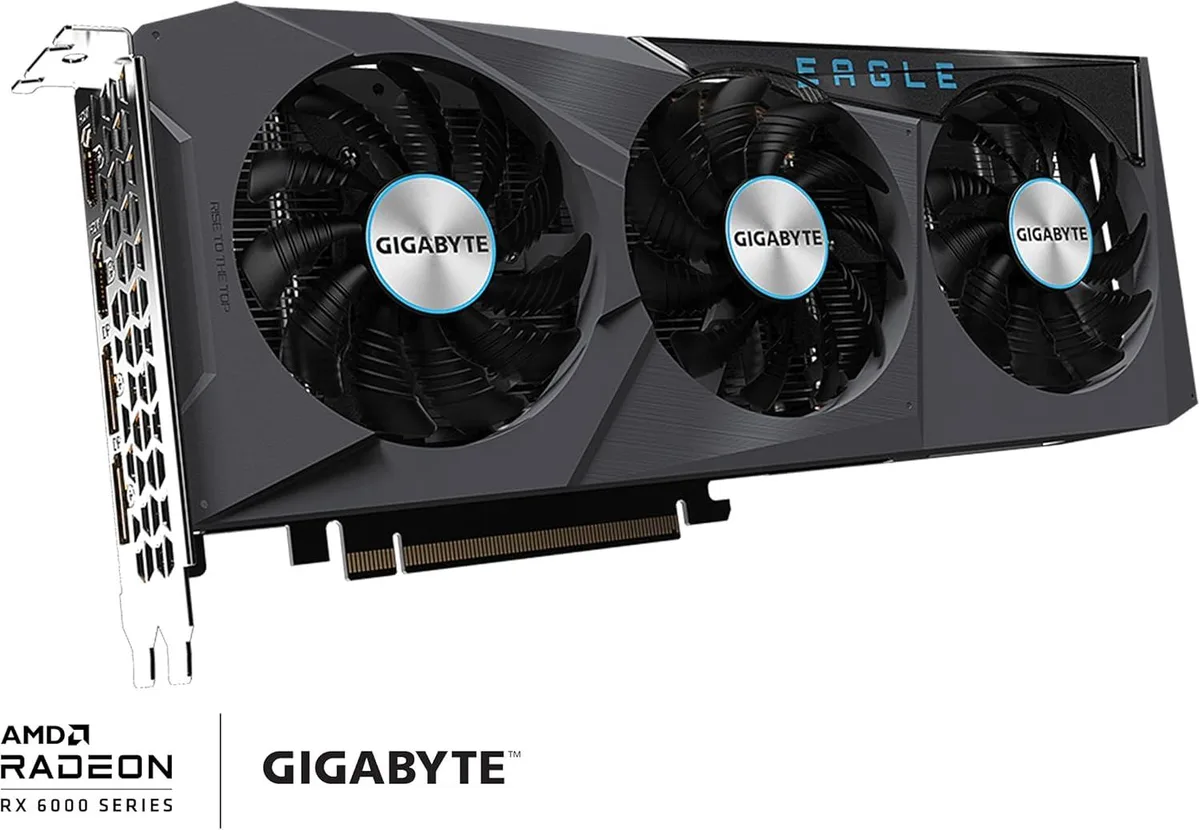 Dual-fan graphics card in silver and grey finish