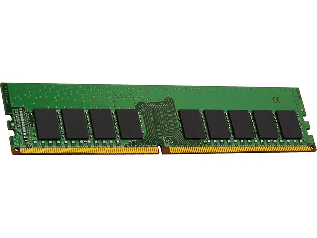 Green rectangular DDR4 DIMM with black chips and gold edge connectors