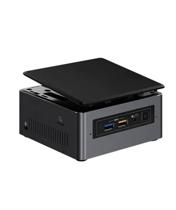 Small black square mini PC barebone unit, UCFF form factor