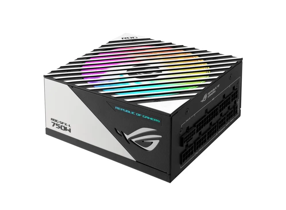 Grey SFX-L power supply unit with ROG branding