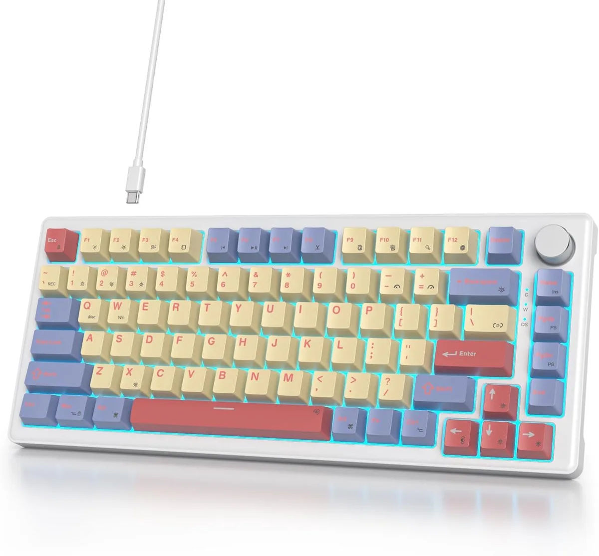 TUKO TUKO 75% Wired Mechanical Gaming Keyboard Hot Swappable Gasket Mount White Switch 82 Keys TKL NKRO Marshmallow — produktbild