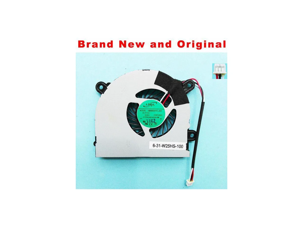 Small rectangular laptop CPU cooling fan with plastic housing and visible heatsink fins