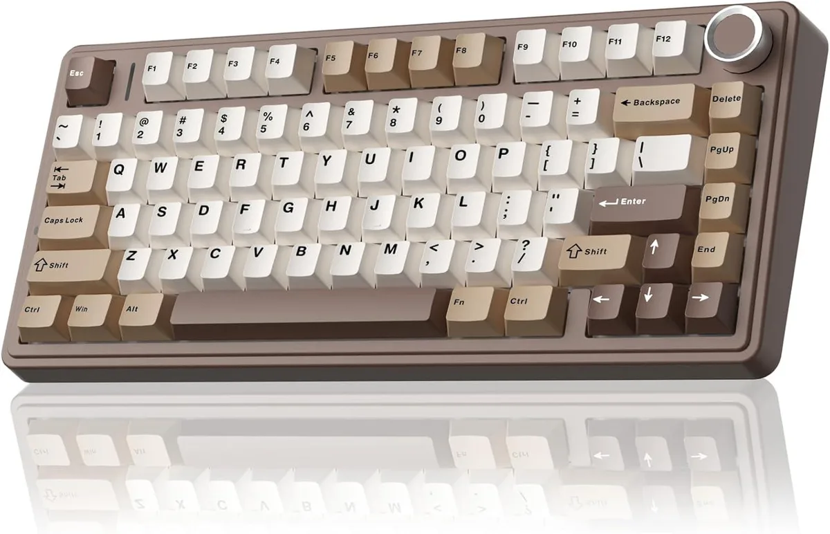 TUKO TUKO 75% Wireless Mechanical Gaming Keyboard White Brown 4000mAh 2.4GHz BT5.0 Hot-swap — zdjęcie produktu