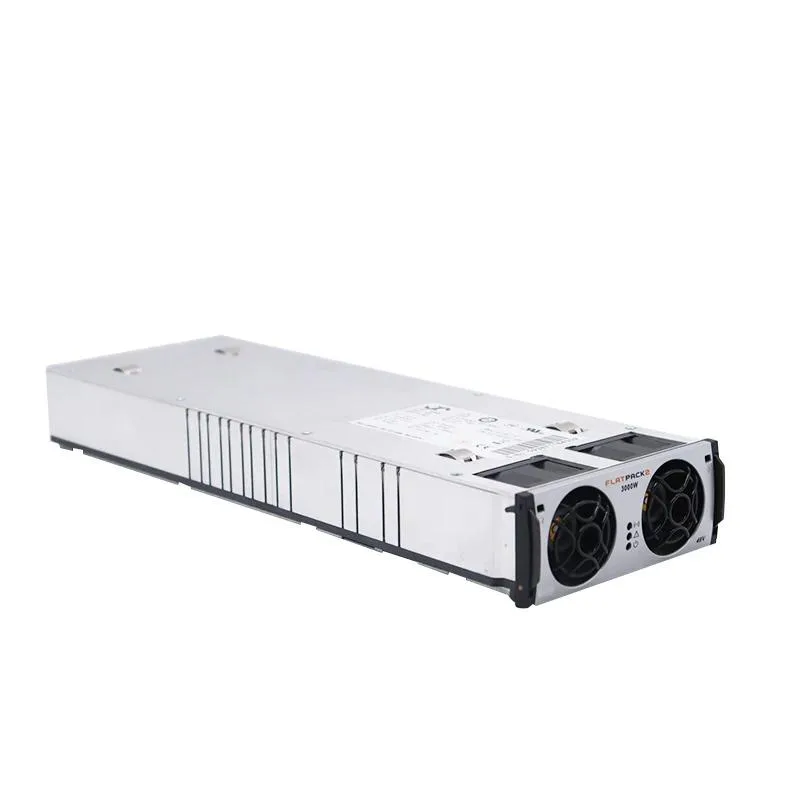 Rectangular silver power supply module with front panel display and ventilation slots