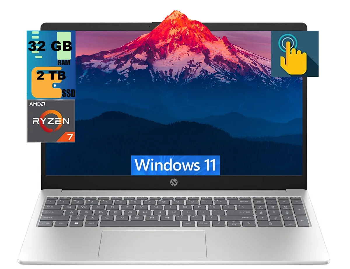 HP HP 15 laptop AMD Ryzen 7 7730U 32GB 2TB 15.6 FHD Touchscreen Silver — photo du produit