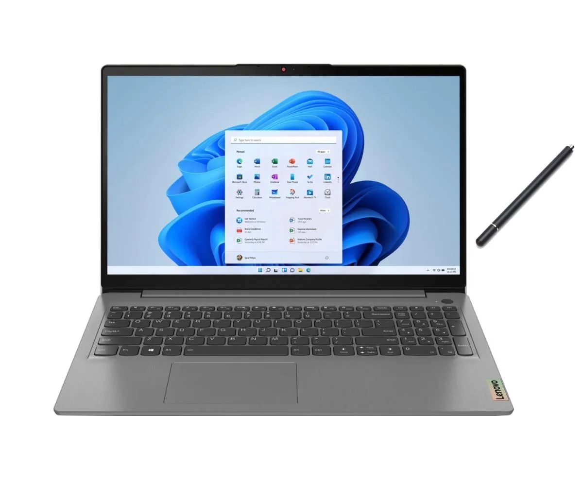 Grey 15.6 inch touchscreen laptop with standard clamshell form factor and matte finish