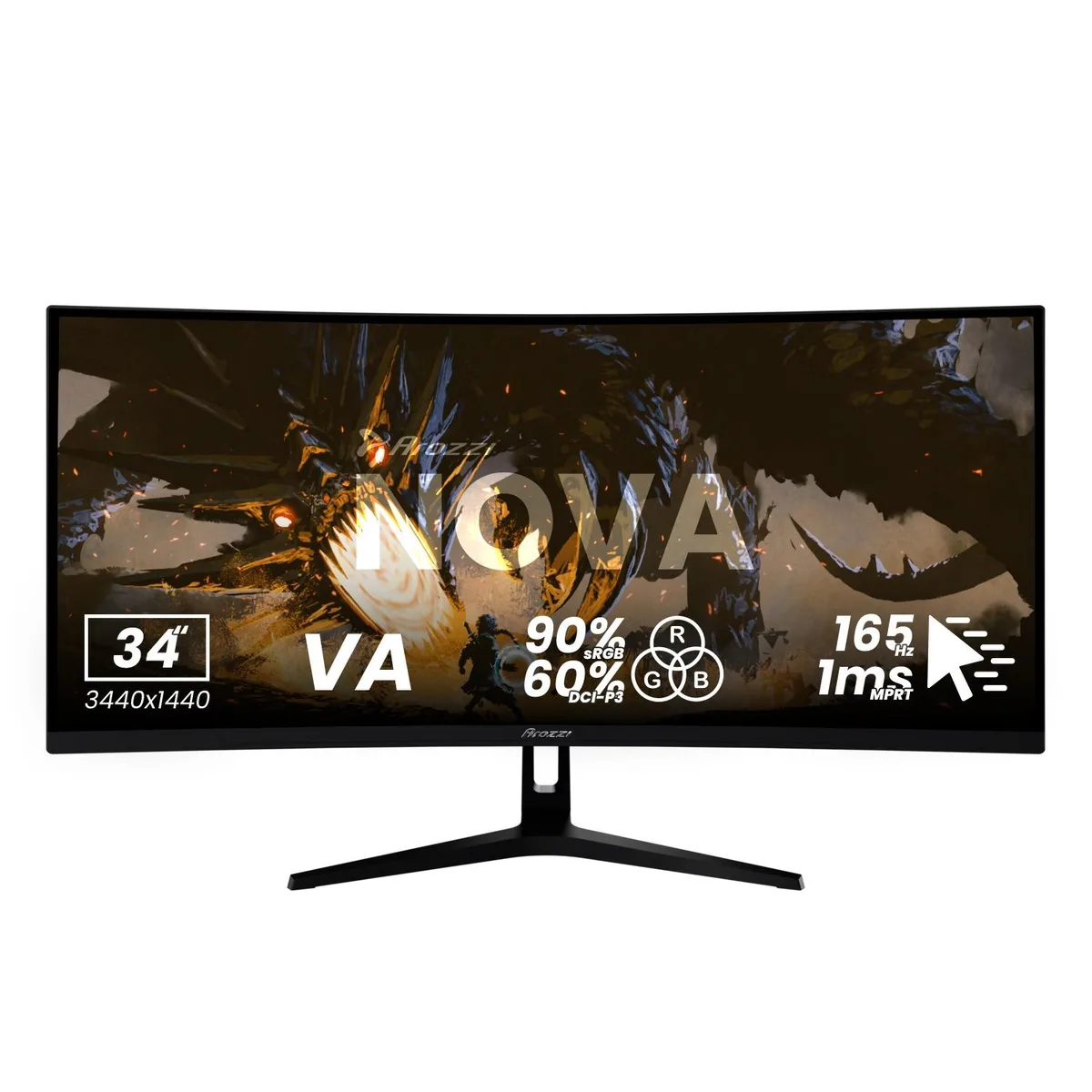 Arozzi Arozzi Nova 34" curved ultrawide gaming monitor 165Hz 3440x1440 black — photo du produit
