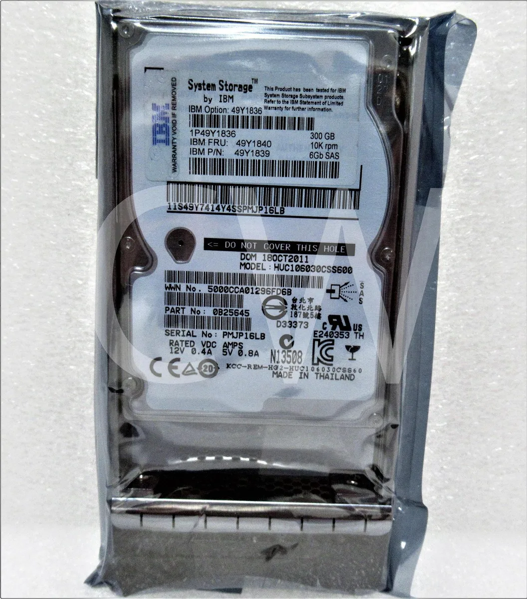 Small silver 2.5 inch SAS hard drive in black IBM caddy tray