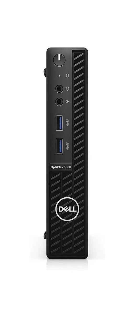 Compact black Dell OptiPlex 3080 Micro desktop, 182 by 178 by 36 mm