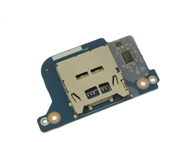 Green rectangular circuit board with gold contacts and an SD card slot along one edge