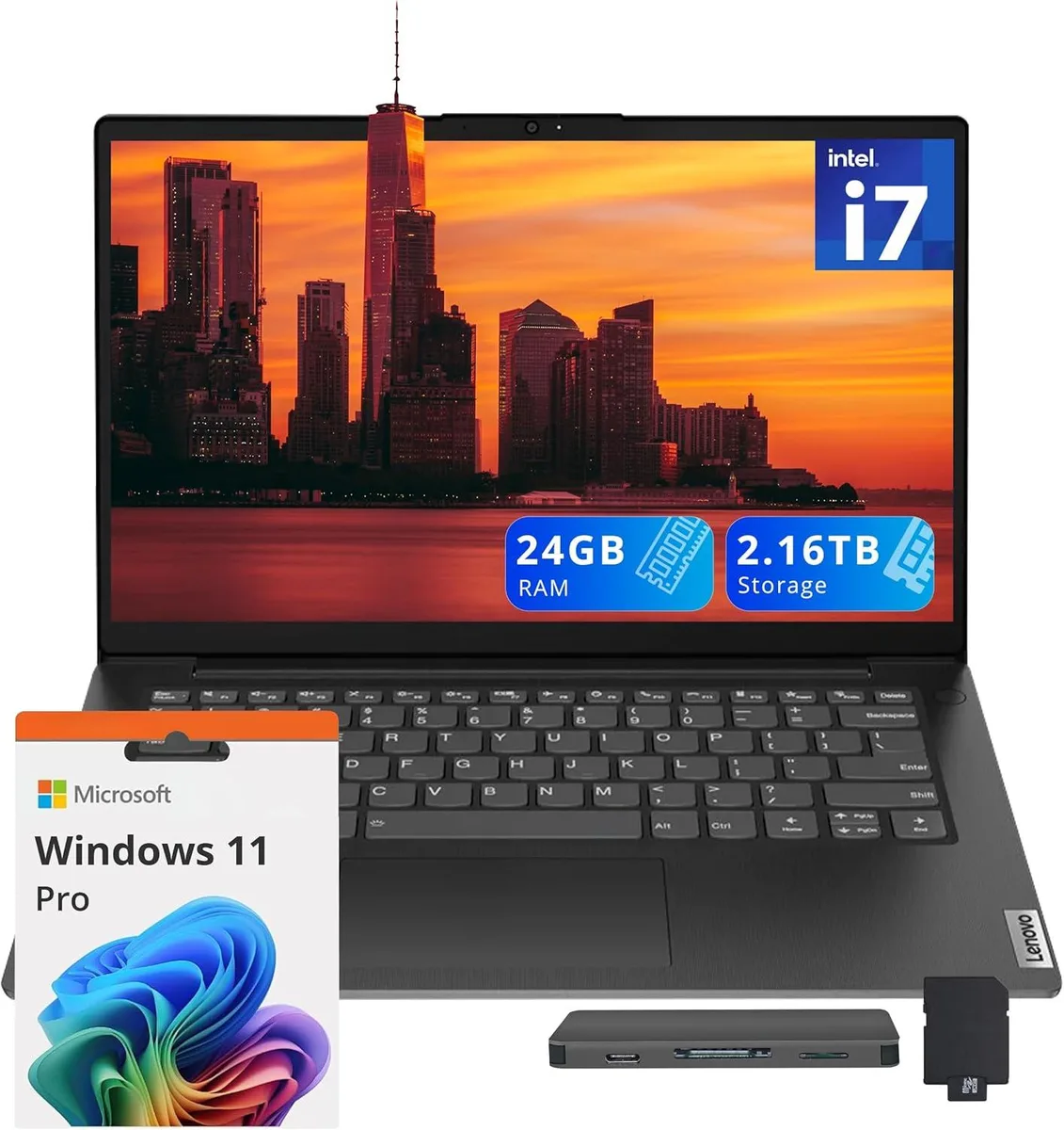 Lenovo Lenovo V14 14" FHD Business Laptop i7-13620H 24GB DDR4 2TB SSD + Docking Station 128GB NVMe 32GB MicroSD Black — ürün fotoğrafı