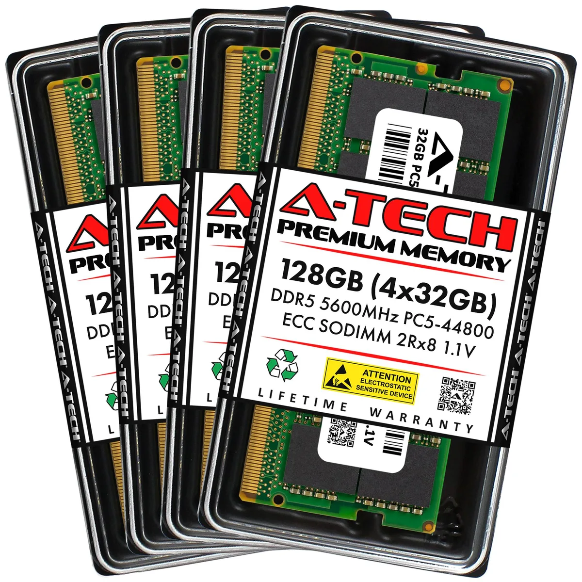 A-Tech A-Tech 128GB (4x32GB) DDR5 5600 ECC SODIMM 2Rx8 1.1V Quad Kit — photo du produit