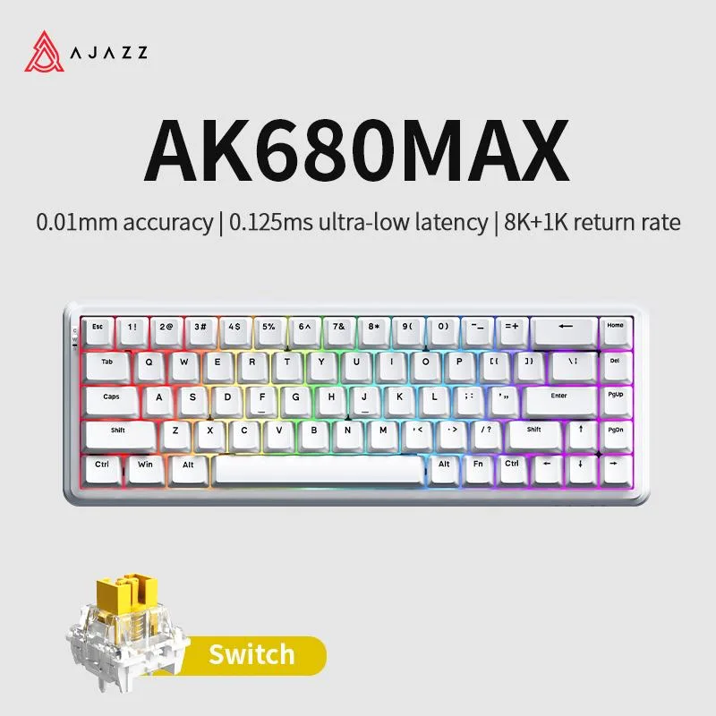 White compact 68-key magnetic gaming keyboard with RGB backlighting