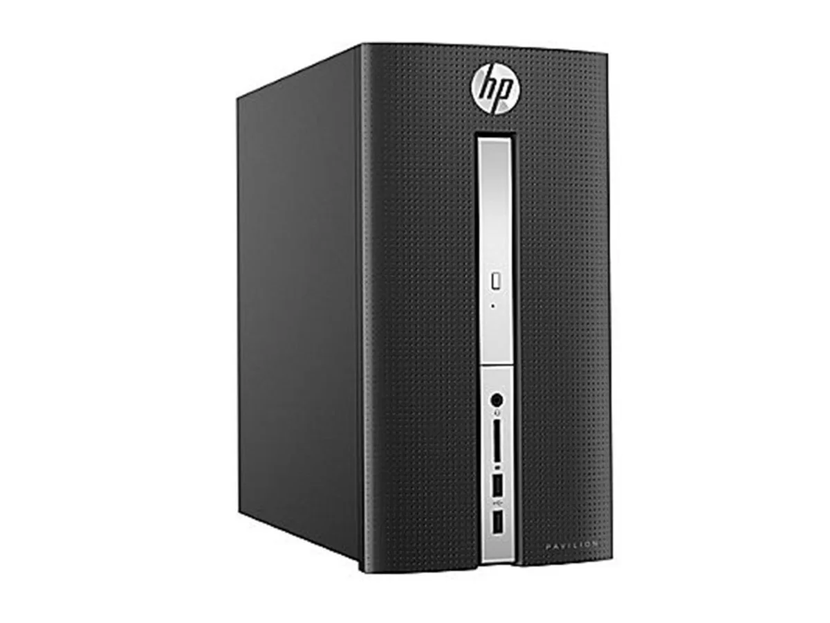 Black HP Pavilion 510 desktop tower with front DVD drive and ports