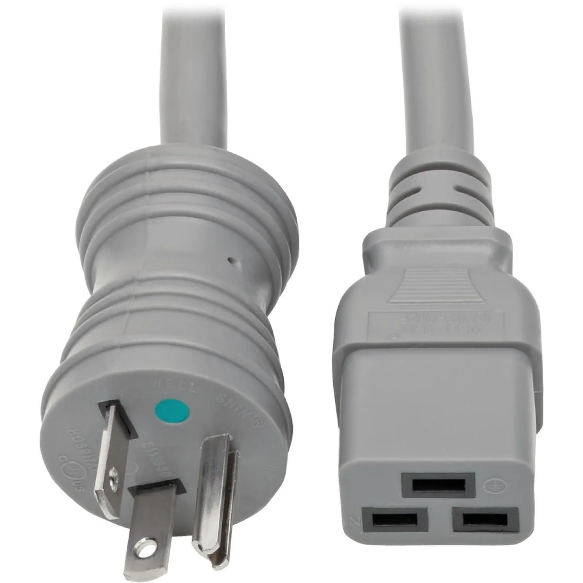 Tripp Lite Tripp Lite P049-006-GY-HG Hospital-Grade Power Cord NEMA 5-20P to C19 6 ft 20A 125V Gray — photo du produit