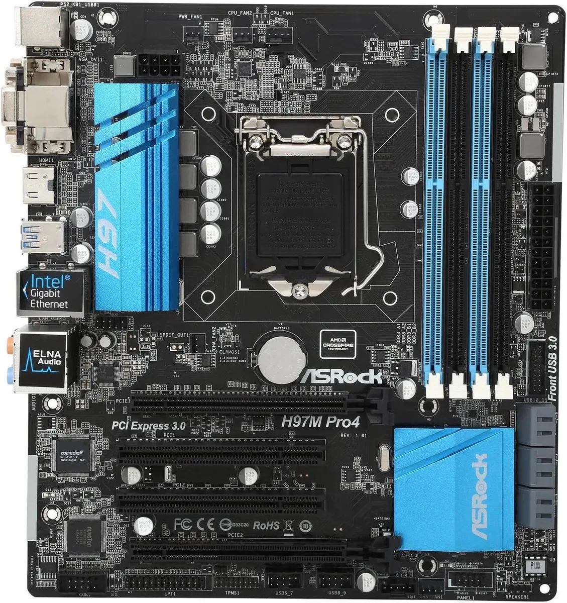 Green Micro ATX motherboard with silver heatsinks and black slots