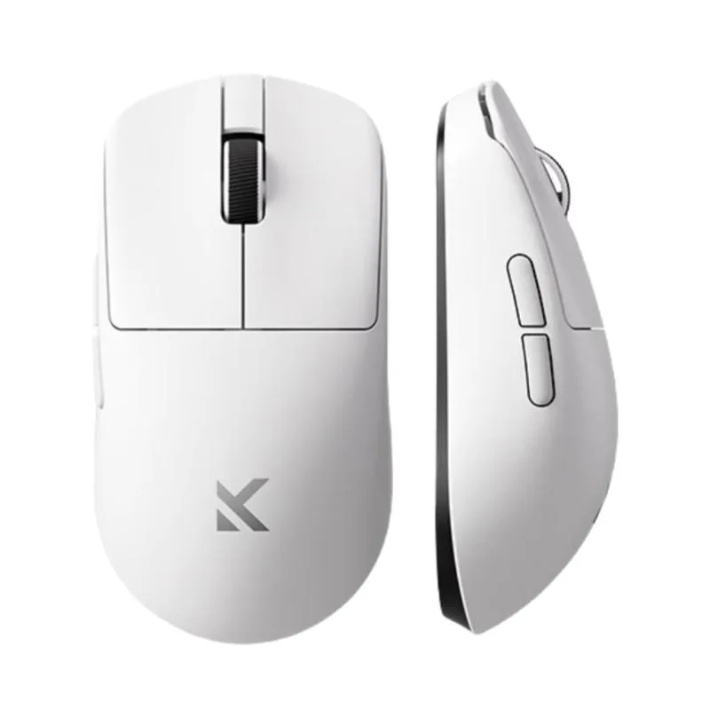 White ultra-light gaming mouse with high hump shape and tri-mode connectivity