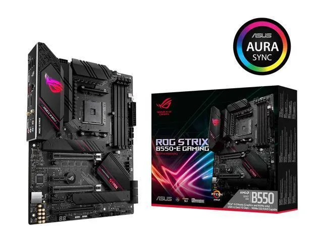 Black ATX motherboard with large silver heatsinks covering VRM and chipset, ROG branding, four DDR4 slots, dual M.2 shields