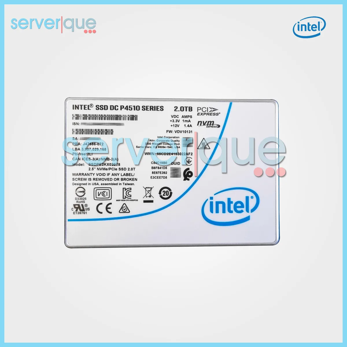 Intel DC P4510 1TB 2.5 inch NVMe SSD in silver metal casing