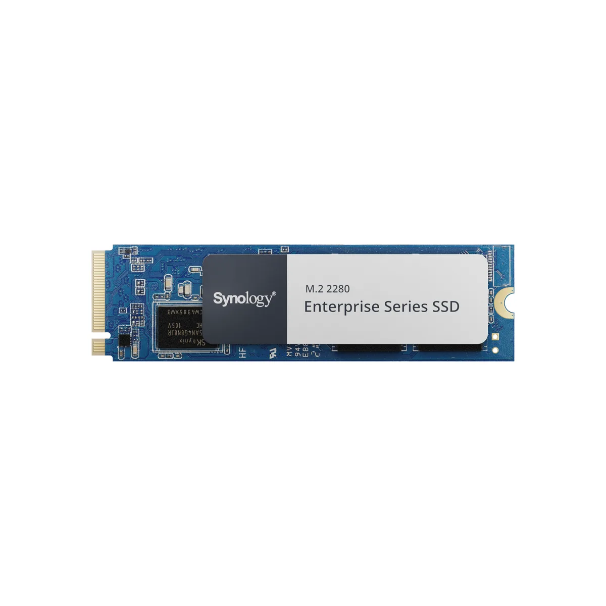 Green circuit board M.2 2280 SSD with black controller and silver label