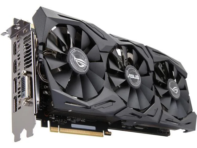 ASUS ROG Strix GeForce GTX 1070 Ti graphics card with triple-fan cooler and metal backplate