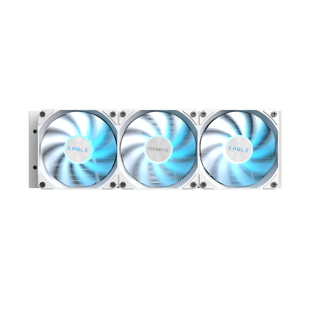 White 360 mm AIO liquid cooler with three 120 mm PWM fans and RGB water block