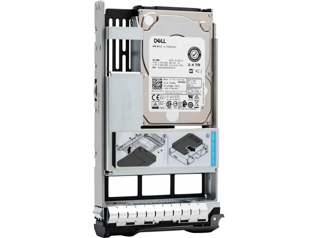 Dell 400-AUVR 2.4TB SAS drive in silver 3.5-inch carrier with 2.5-inch mechanism visible
