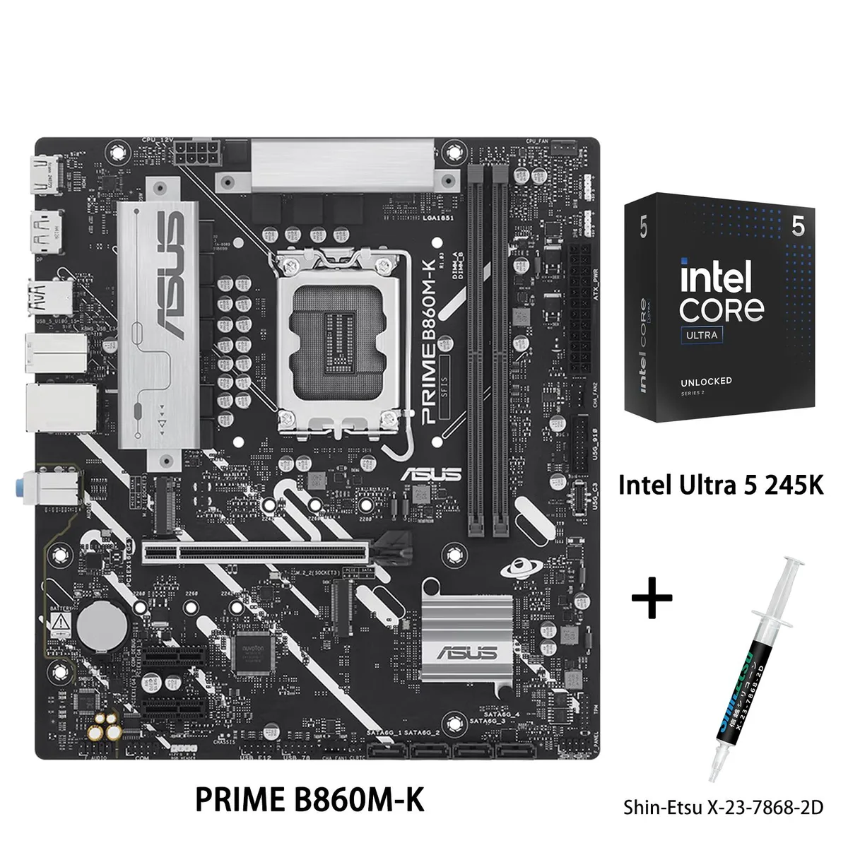 ASUS ASUS PRIME B860M-K Intel motherboard & Ultra 5 245K CPU combo with Shin-Etsu X-23-7868-2D thermal grease — product photo