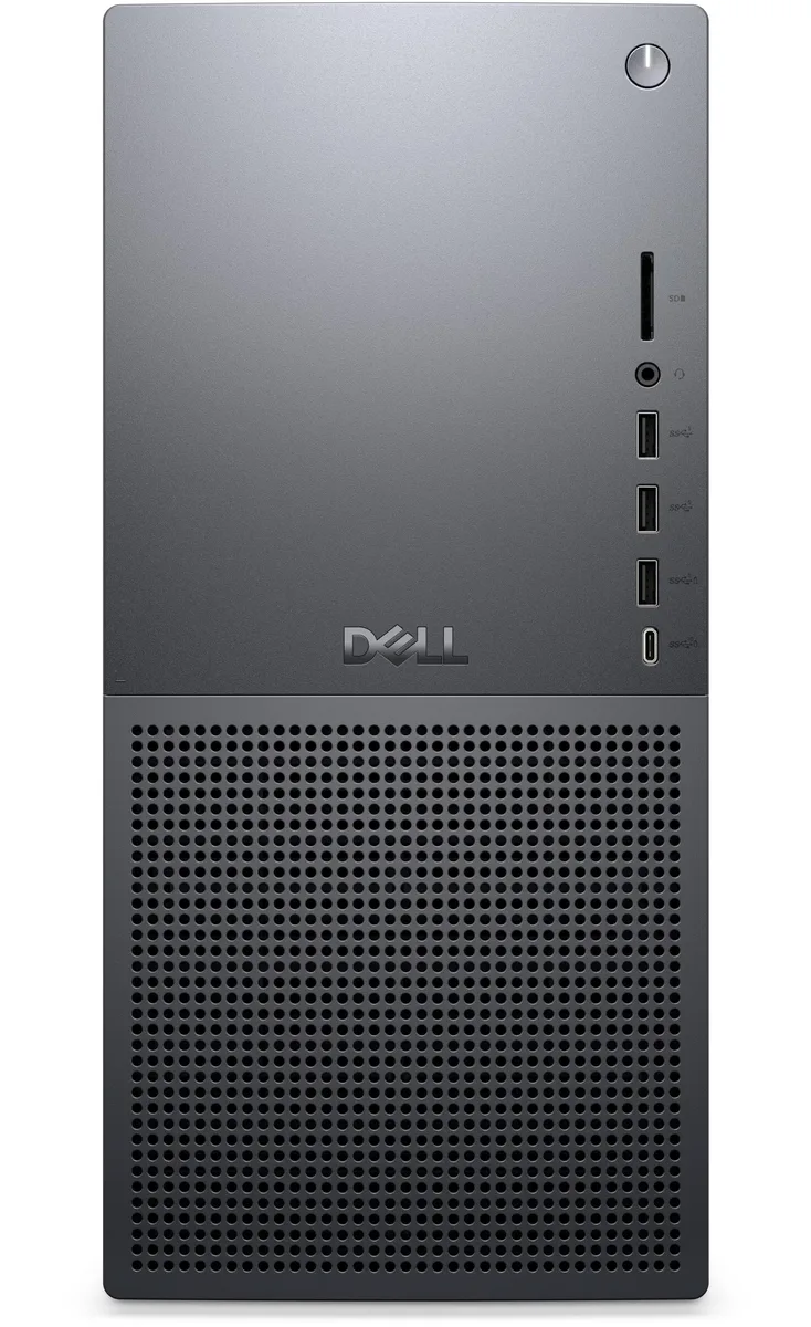 Graphite black tower desktop with wired keyboard and mouse