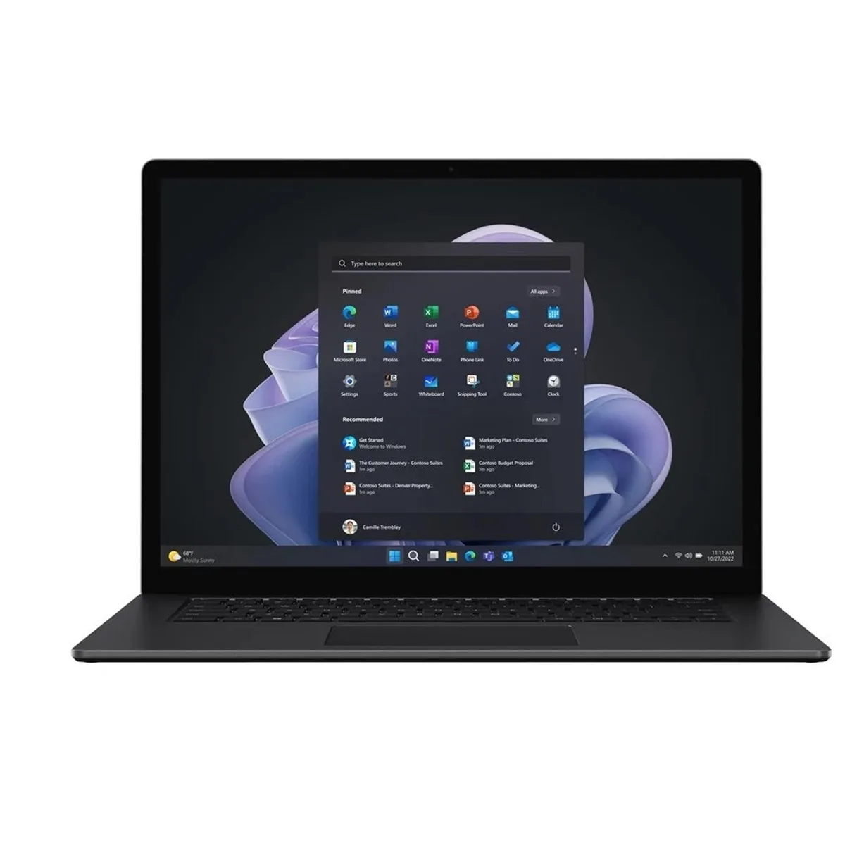 Matte black 15 inch laptop with touchscreen display and backlit keyboard