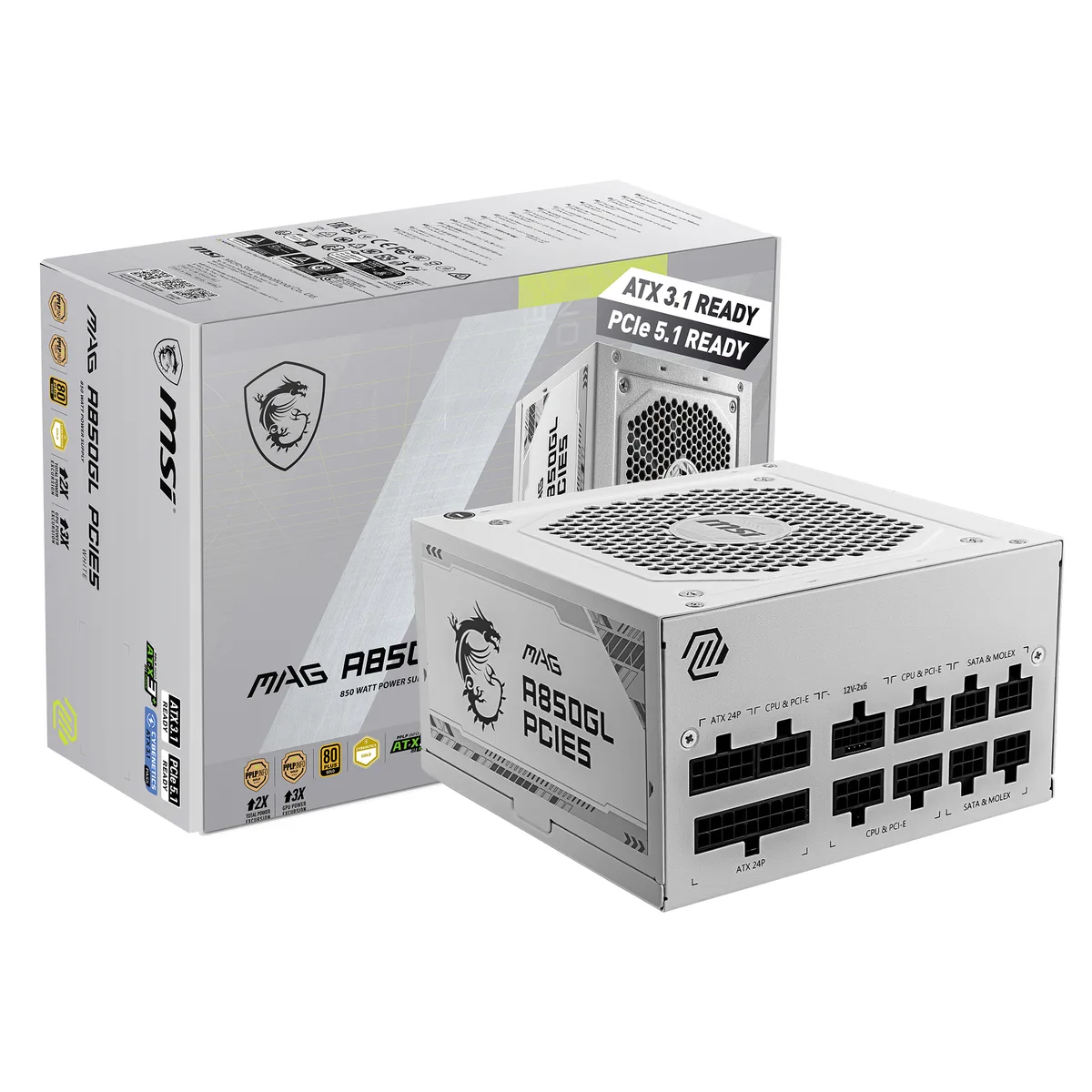 MSI MSI MAG A850GL PCIE5 WHITE power supply 850W 80+ Gold ATX 3.1 PCIe 5.1 — product photo
