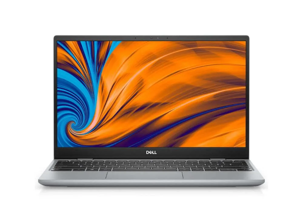 Silver Dell Latitude 3320 13.3 inch laptop closed on white background