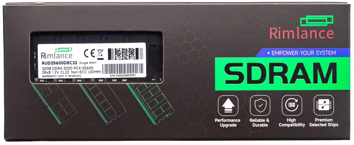 RIMLANCE RIMLANCE RUD25600D8C32 32GB DDR4 3200 CL22 1.2V 2Rx8 desktop RAM — product photo