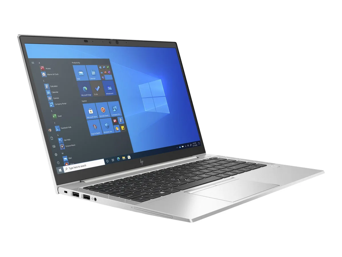 Silver 14 inch HP EliteBook 845 G8 laptop with minor scratches, closed lid, matte finish
