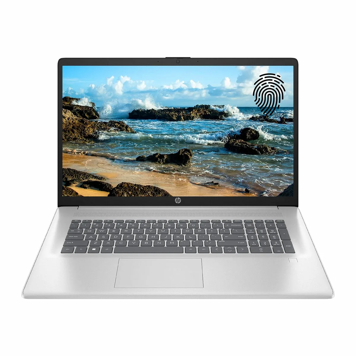 Silver 17.3 inch laptop, flat matte finish, non touch screen, slim profile
