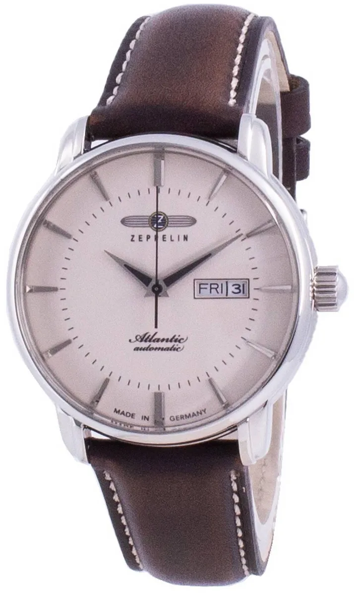 Graf Zeppelin Graf Zeppelin Atlantic Beige Dial Leather Strap Automatic 8466-5 Men's Watch — produkto nuotrauka