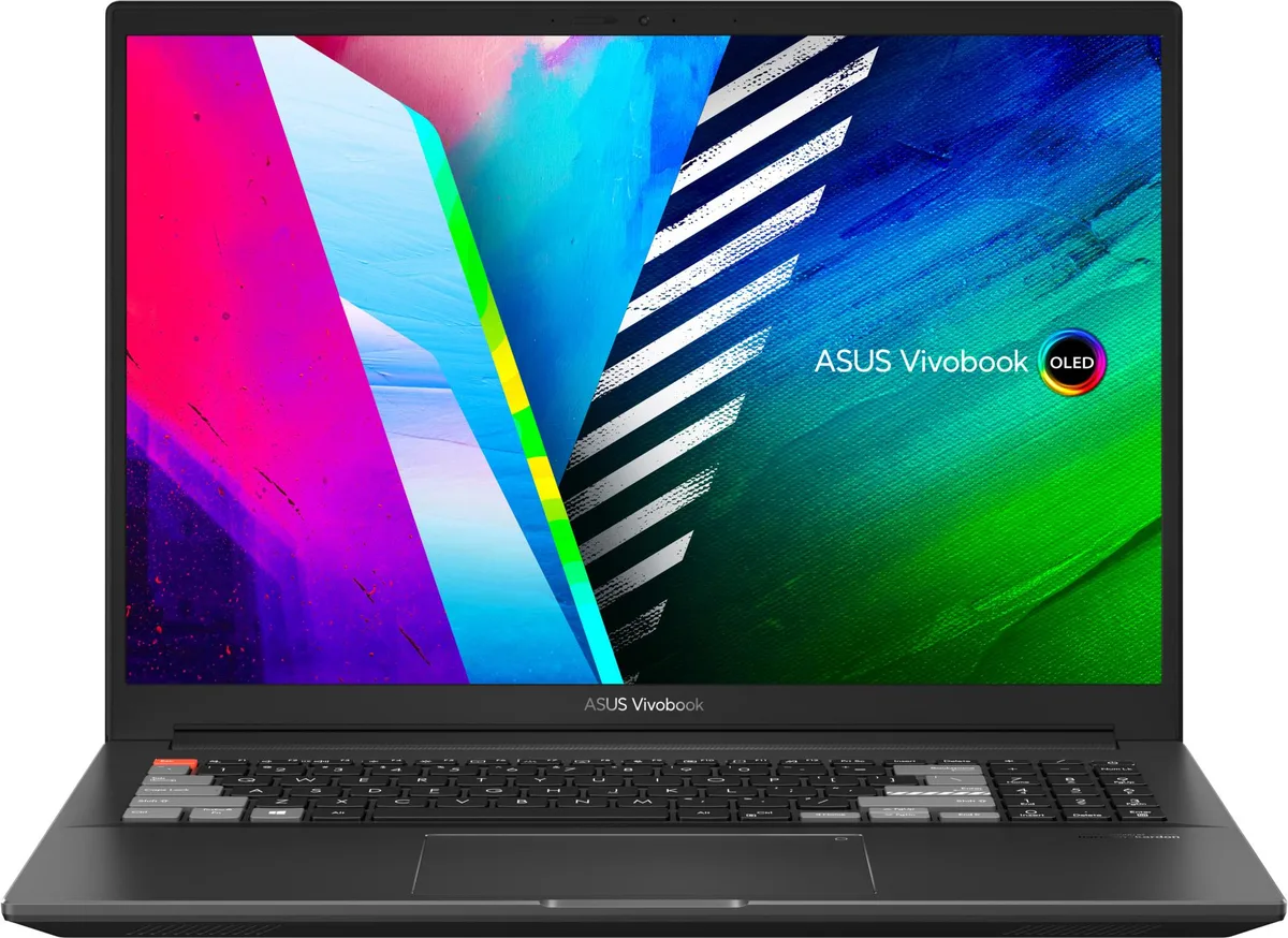 Black ASUS Vivobook Pro 16X OLED gaming laptop, 16 inch OLED 4K display, backlit keyboard, fingerprint reader