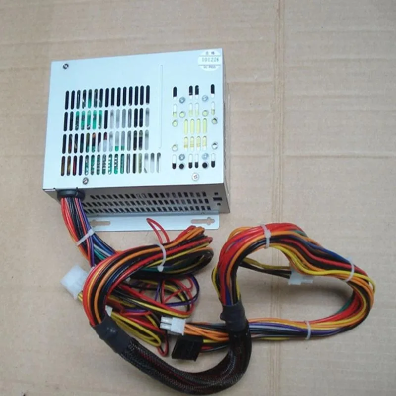 Rectangular ATX power supply unit in matte black finish with visible cooling fan grille